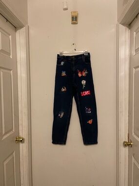 Blair Dark Blue Denim Jeans with Gold Topstitching love Jeans sunflower
